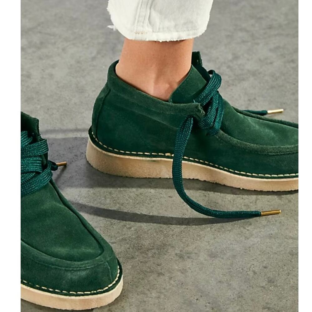 Free People Ashton Suede Moccasin Ankle Boots In Green Size 6.5 New - Picture 2 of 12